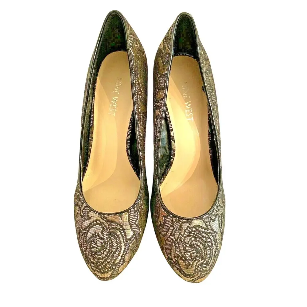 Nine West High Heel Platform Pumps Black & Gold 7M